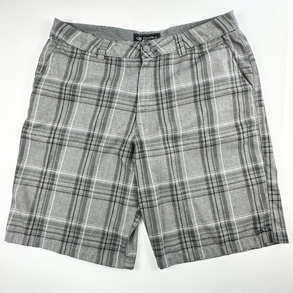 O'Neill Mens Shorts Size 36‎ Boardwalk Casual Gray Plaid Vacation - Picture 1 of 11